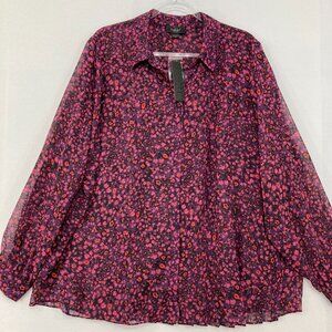 New Belldini size 3X Purple Pink Ditsy Floral Chiffon Soft Flowy Button Down